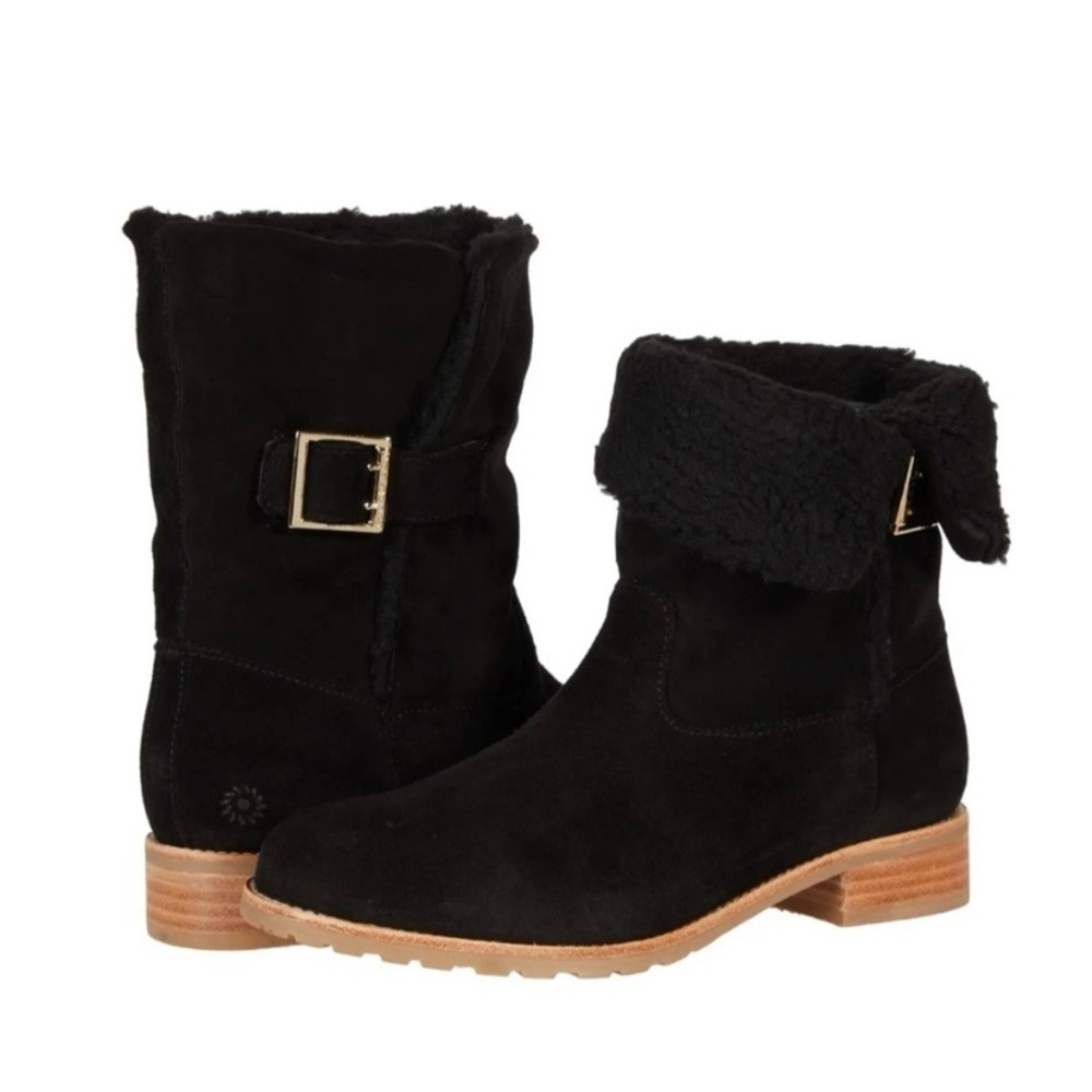 Jack Rogers Water Resistant Suede Buckle Black Sadie Sherpa Booties Size 6.5
